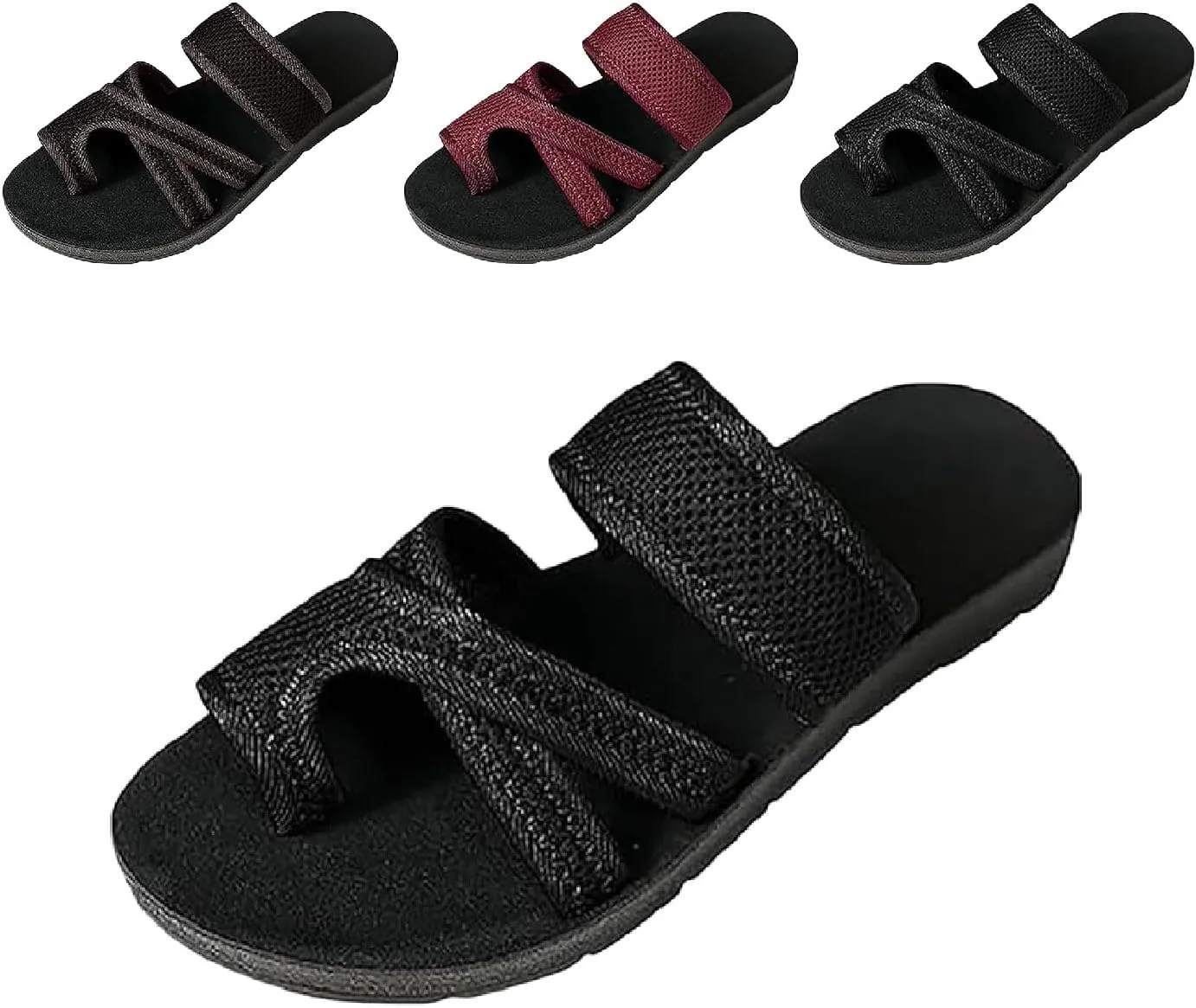 2024 New Women's Hollow Mesh Slide Sandals, Toe Loop Sandals for Women, Mesh Flats for Women, Mesh Sandals