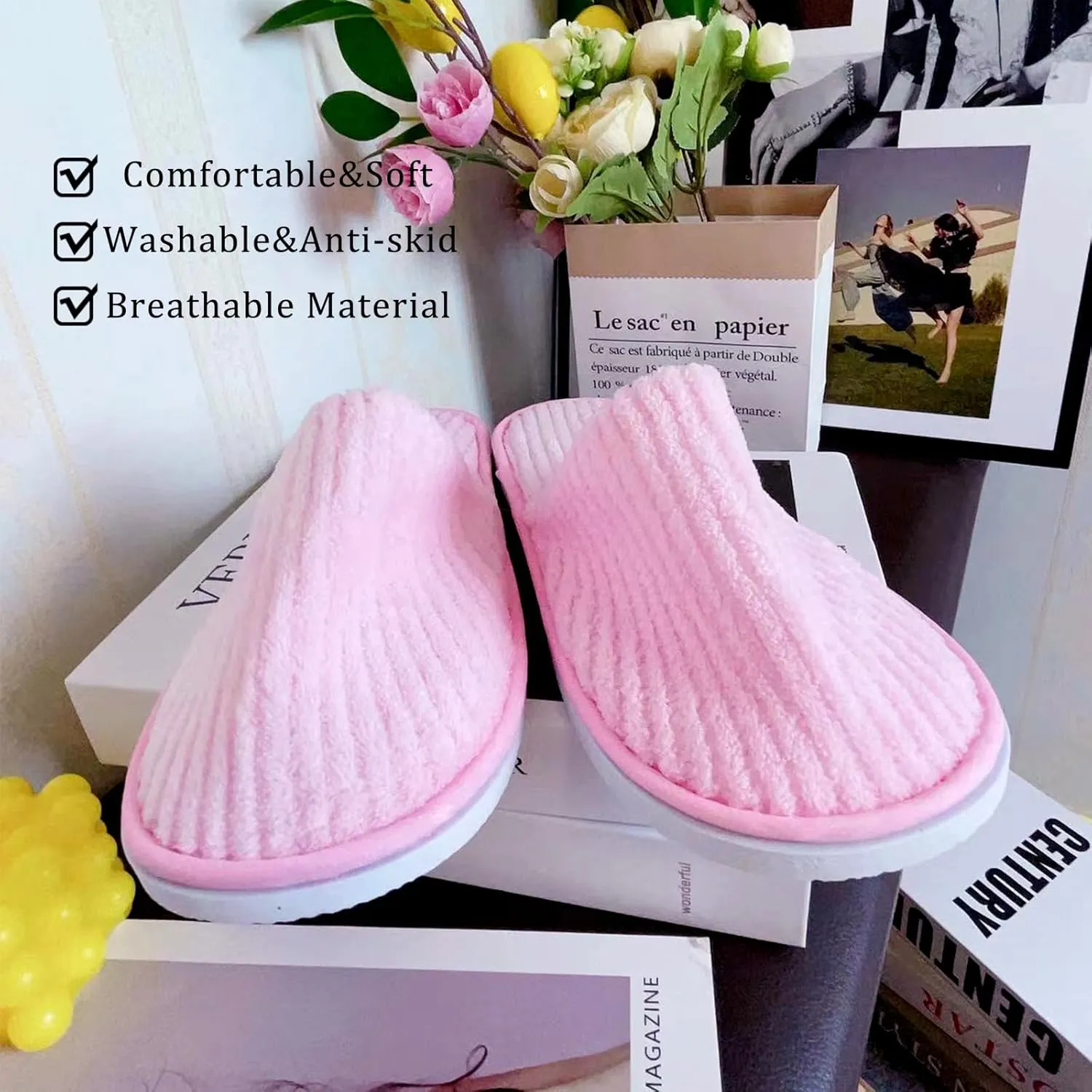 6/10/12 pairs of disposable slippers, hotels, guesthouses, beauty SPA clubs, bridesmaid sl for weddings, outdoor camping, easy-to-carry for home guests, Provide plus size options