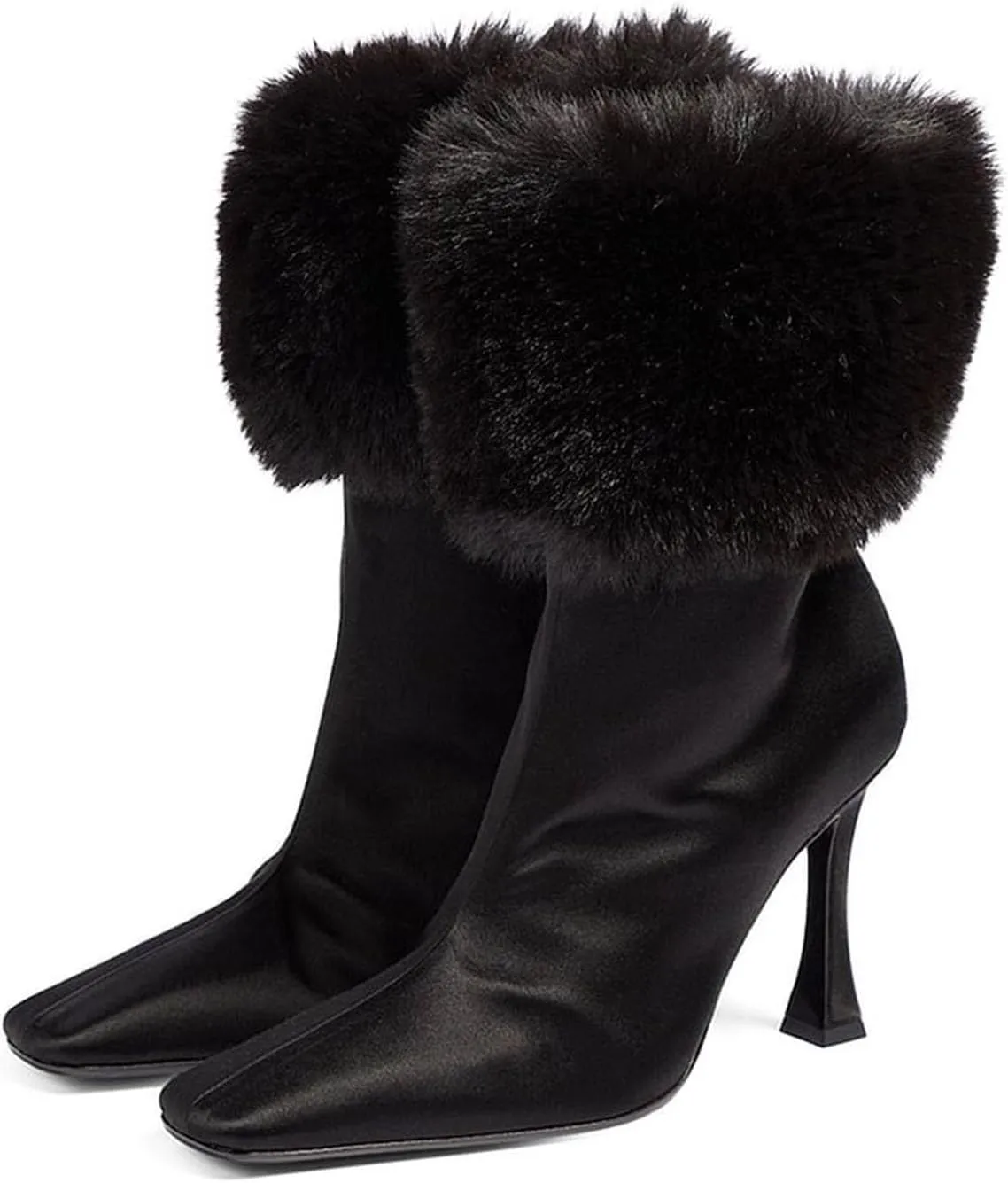 6cm Winter Large Size Stiletto Plush Short Boots Satin Ladies High Heels Simple Warm Ankle Boots