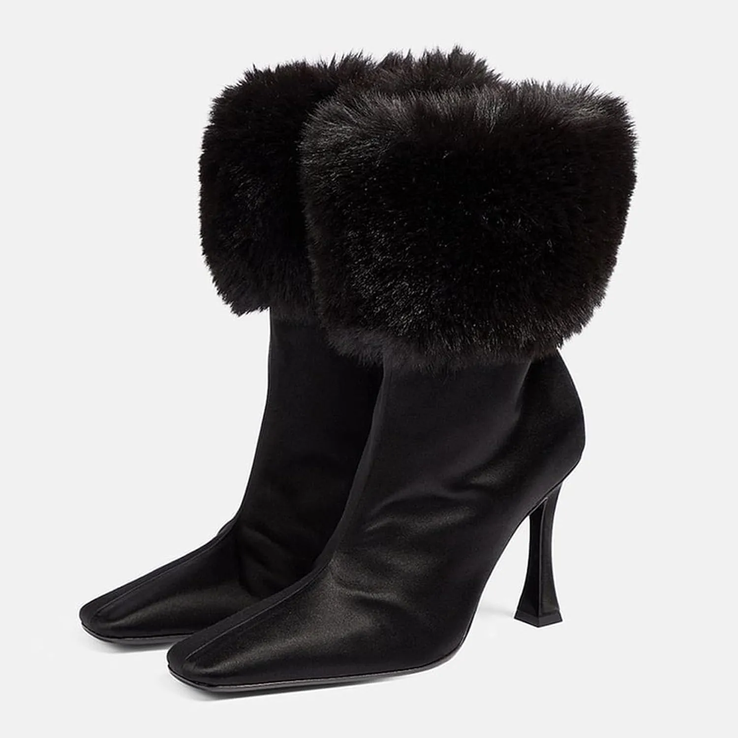 6cm Winter Large Size Stiletto Plush Short Boots Satin Ladies High Heels Simple Warm Ankle Boots