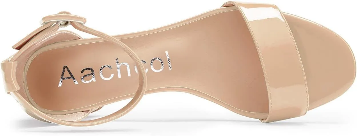 Aachcol Women Ankle Strap Sandals Chunky Block Mid Low Heel Peep Open Toe Dress Shoes Clear Cute 2 Inch