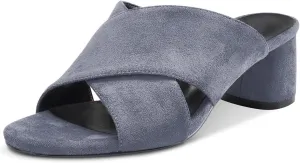 Aachcol Women Chunky Block Mid Low Heel Sandals Peep Open Toe Slip-on Dress Shoes Party Wedding Suede 2 Inch