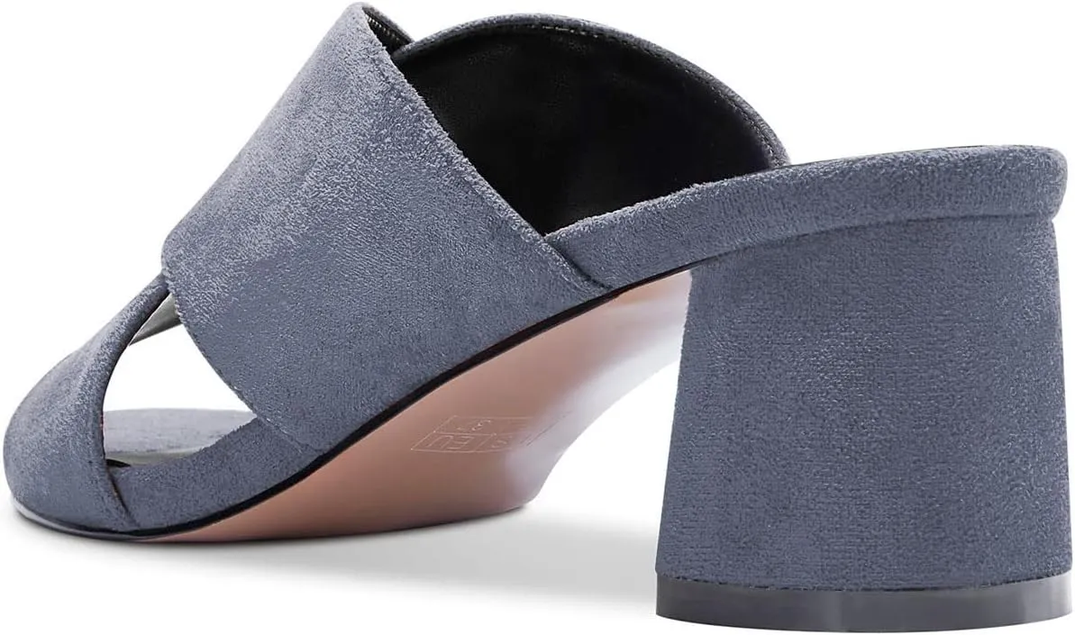 Aachcol Women Chunky Block Mid Low Heel Sandals Peep Open Toe Slip-on Dress Shoes Party Wedding Suede 2 Inch