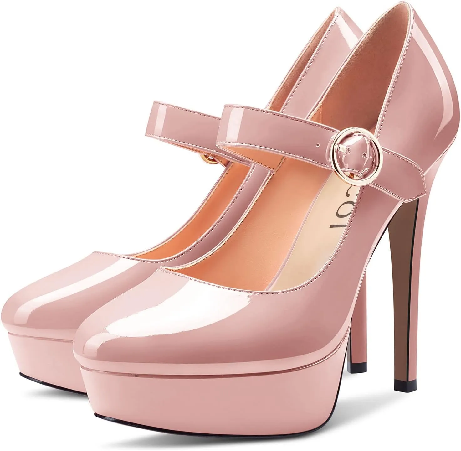Aachcol Women Platform Pumps Mary Jane Close Round Toe Ankle Strap Stiletto High Heel Dress Shoes Pumps Party Wedding Patent 5 Inch