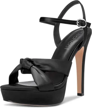 Aachcol Women Sandals Platform Peep Open Toe Ankle Strap Slingback Stiletto High Heel Dress Shoes Pumps Wedding Satin 5 Inch