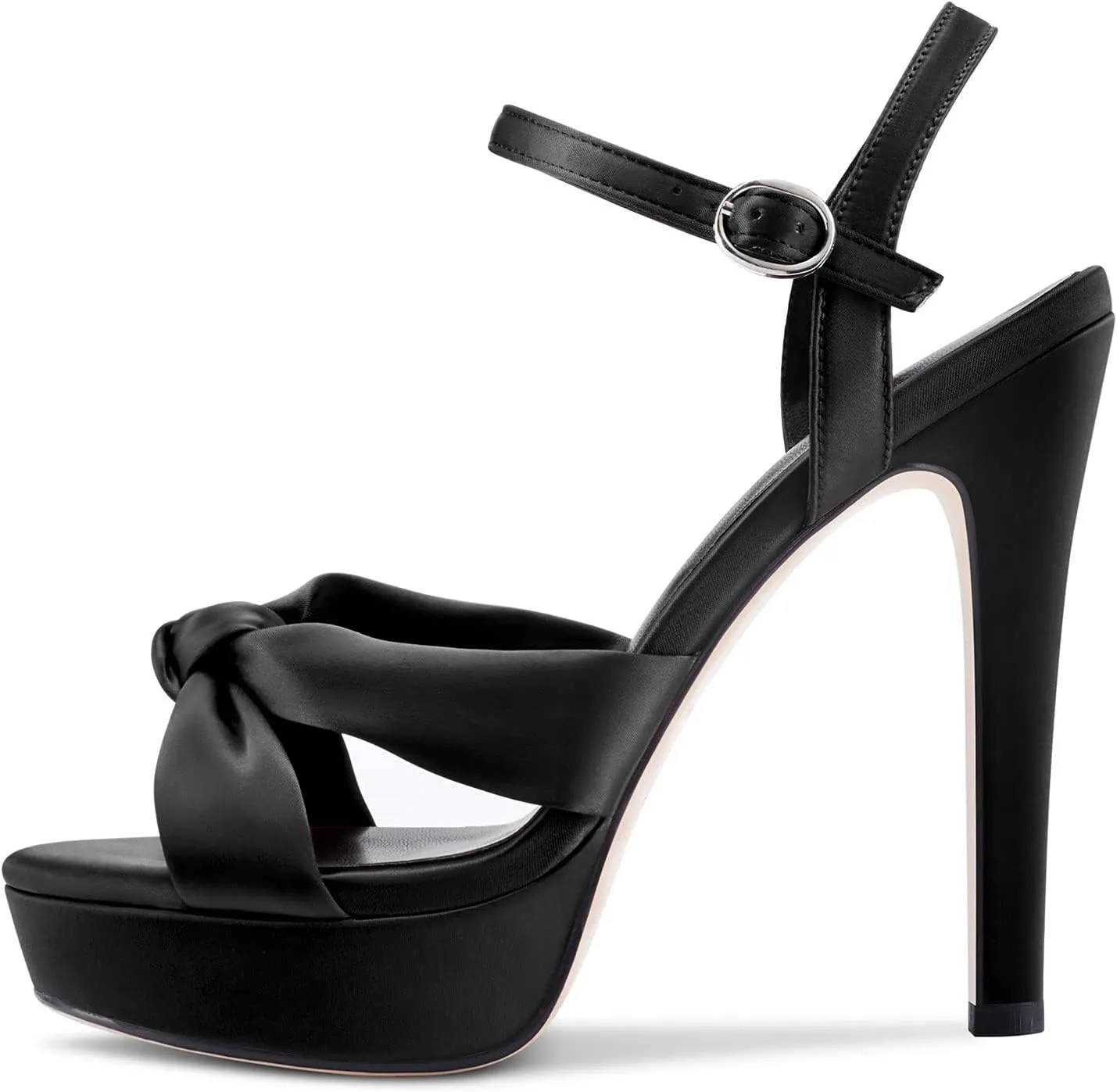 Aachcol Women Sandals Platform Peep Open Toe Ankle Strap Slingback Stiletto High Heel Dress Shoes Pumps Wedding Satin 5 Inch