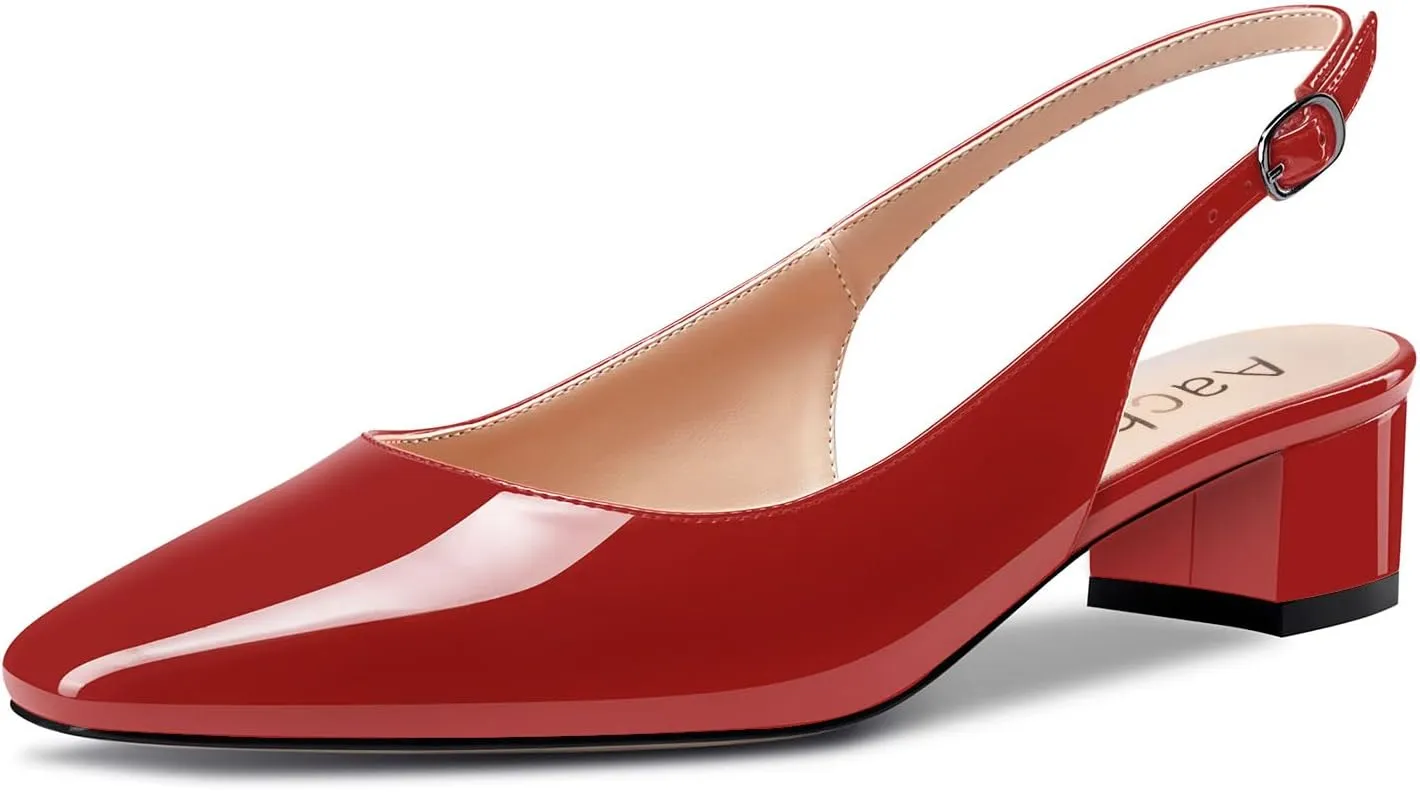 Aachcol Women Slingback Chunky Block Low Heel Pumps Square Toe Ankle Strap Sandals Dress Shoes Party Office Wedding 1.5 Inch