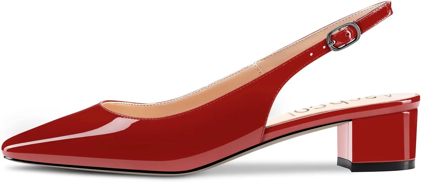 Aachcol Women Slingback Chunky Block Low Heel Pumps Square Toe Ankle Strap Sandals Dress Shoes Party Office Wedding 1.5 Inch