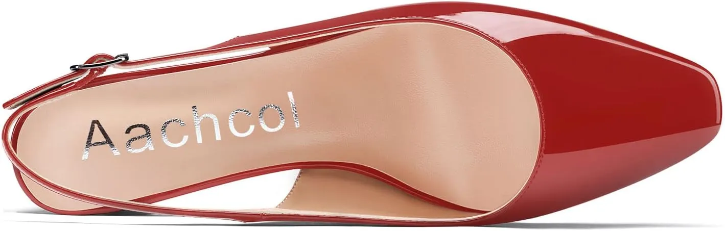 Aachcol Women Slingback Chunky Block Low Heel Pumps Square Toe Ankle Strap Sandals Dress Shoes Party Office Wedding 1.5 Inch