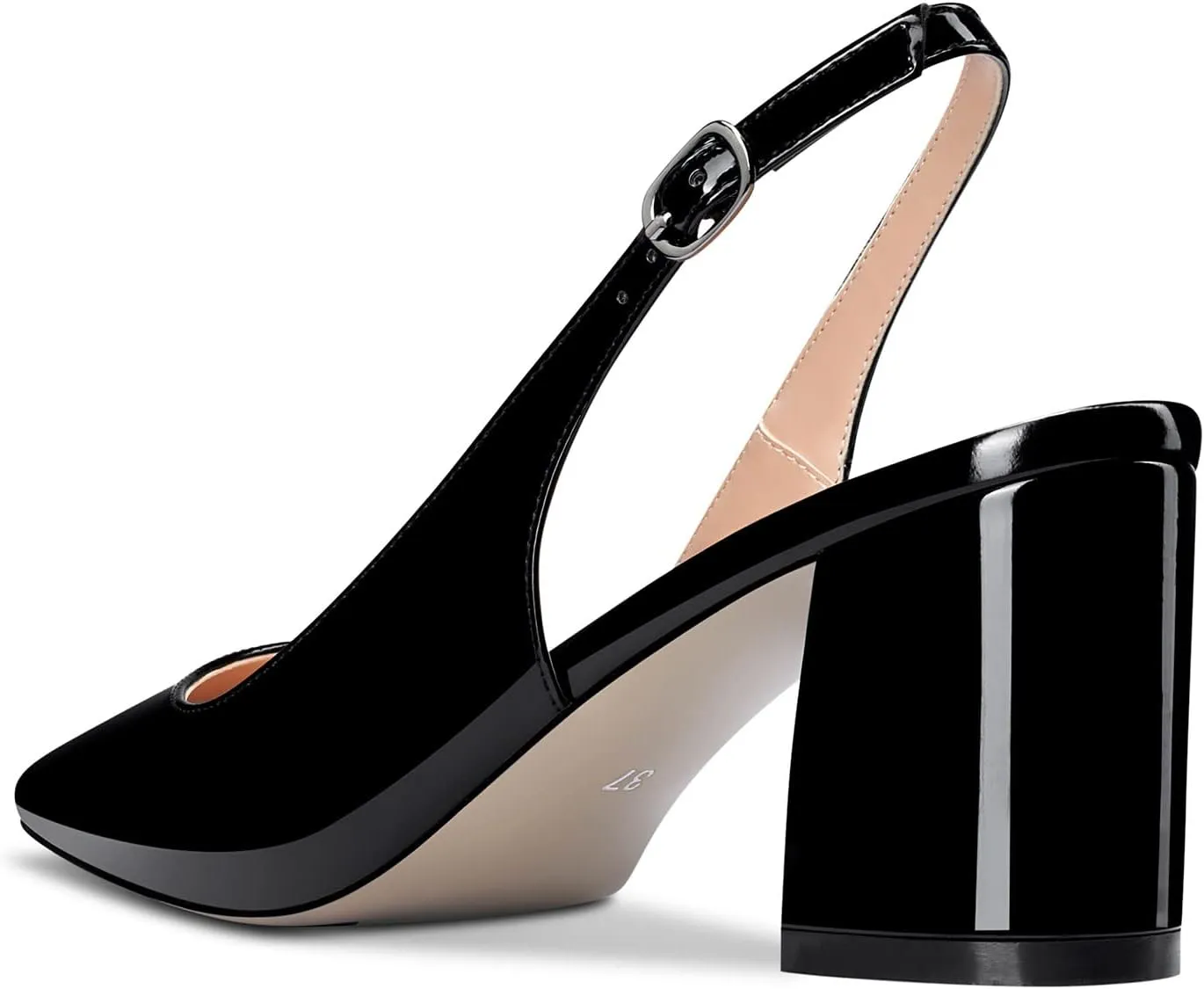 Aachcol Women Slingback Chunky Block Mid Heel Pumps Square Toe Ankle Strap Sandals Dress Shoes Party Office Wedding 2.5 Inch