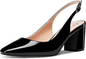 Aachcol Women Slingback Chunky Block Mid Heel Pumps Square Toe Ankle Strap Sandals Dress Shoes Party Office Wedding 2.5 Inch