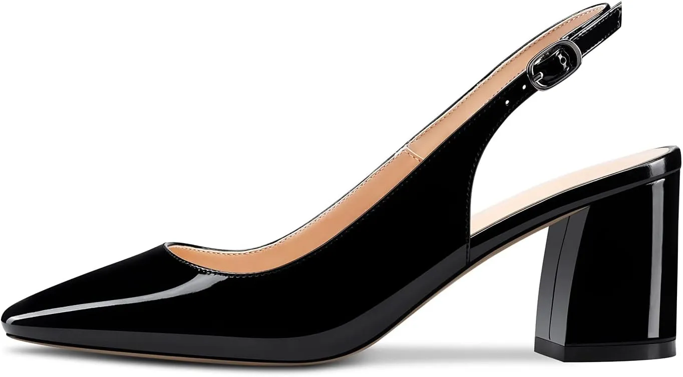 Aachcol Women Slingback Chunky Block Mid Heel Pumps Square Toe Ankle Strap Sandals Dress Shoes Party Office Wedding 2.5 Inch