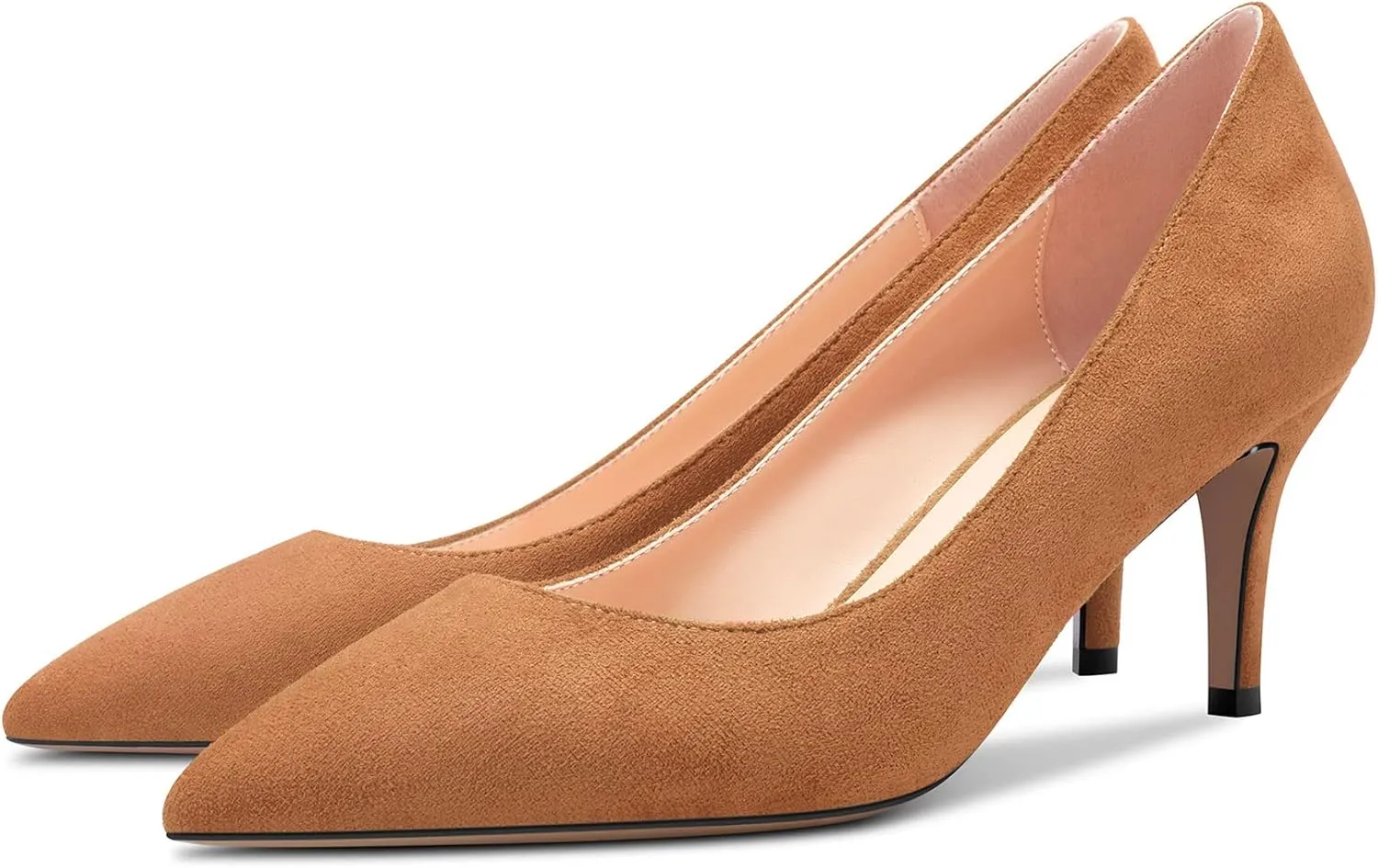 Aachcol Women Slip-on Pumps Pointed Toe Stiletto Low Kitten Heel Dress Shoes Suede Wedding Shopping 2.5 Inch