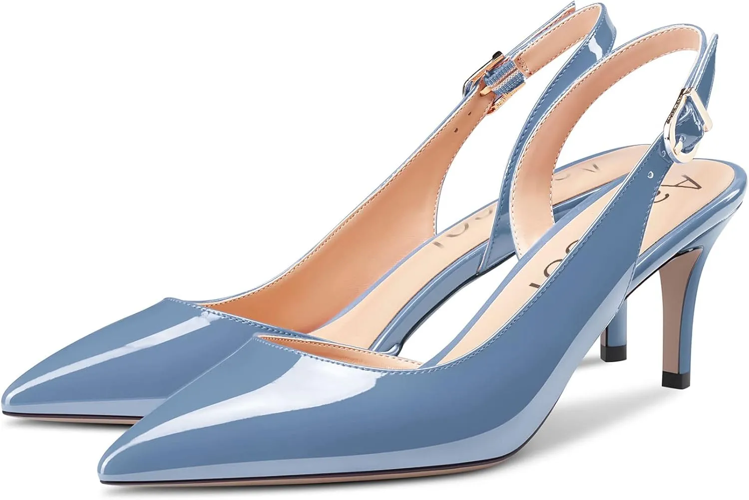 Aachcol Women Stiletto Mid Low Kitten Heel Pumps Ankle Strap Slingback Pointed Toe Dress Shoes Office Party Wedding Patent 2.5 Inch