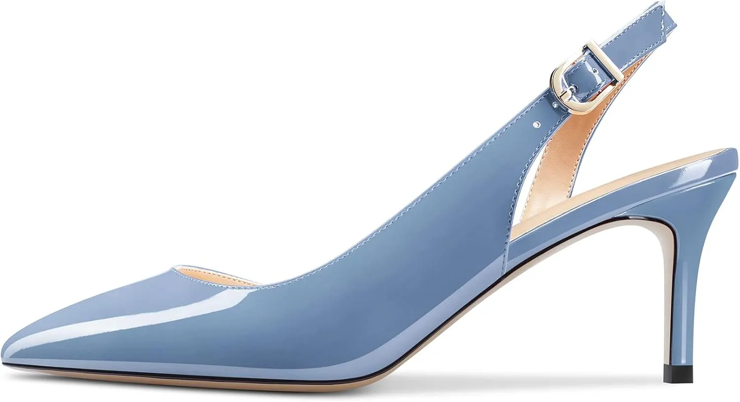 Aachcol Women Stiletto Mid Low Kitten Heel Pumps Ankle Strap Slingback Pointed Toe Dress Shoes Office Party Wedding Patent 2.5 Inch