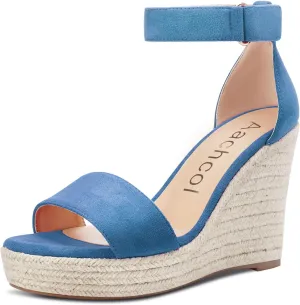 Aachcol Women Wedge Sandals Ankle Strap Platform Open Toe High Heel Classic Cute Dress Shoes 4 Inch