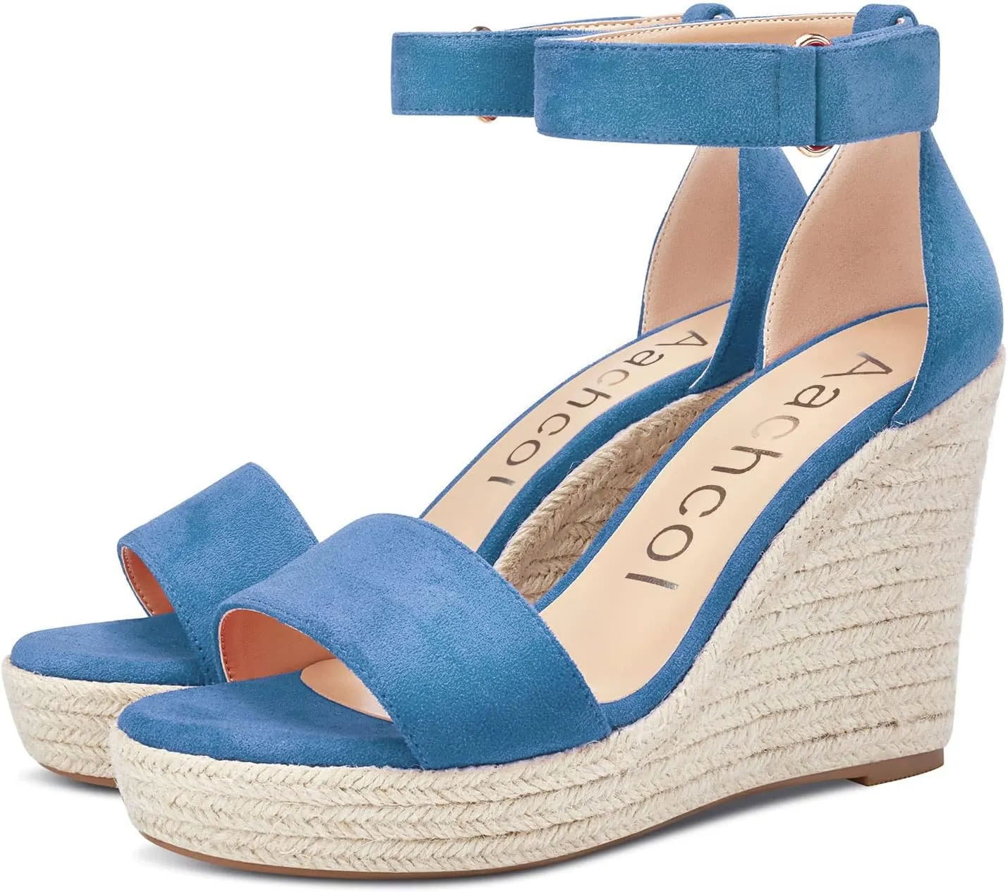 Aachcol Women Wedge Sandals Ankle Strap Platform Open Toe High Heel Classic Cute Dress Shoes 4 Inch