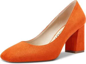 Aachcol Womens High Heels Pumps Chunky Block Mid Heel 8CM Square Toe Slip-on Dress Shoes Wedding Office Cute 3 Inch