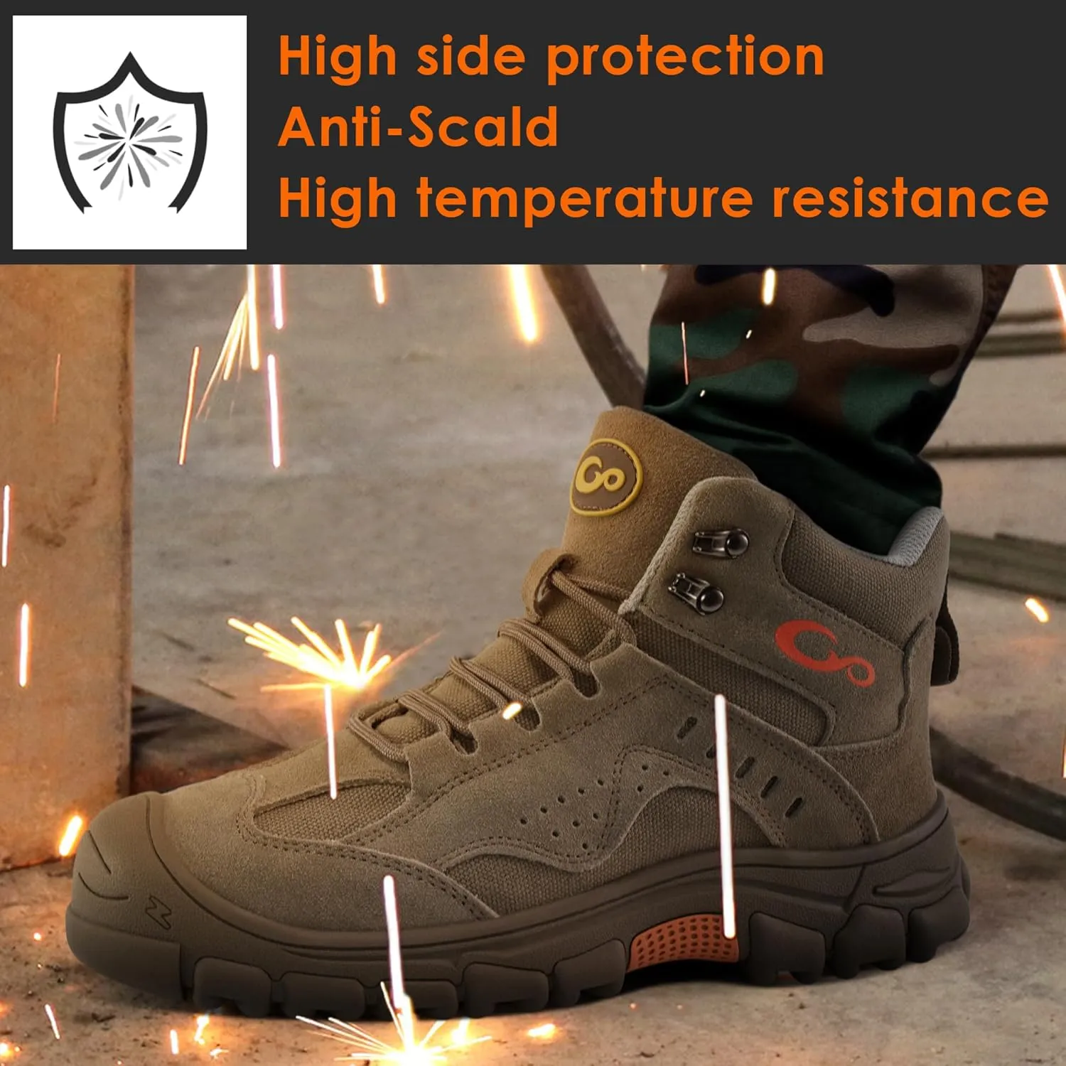 Ablanczoom Work Boots for Men Steel Toe - Safety Working Boots Mens Industrial Construction Footwear Slip Resistant Comfortable Breathable Durable Boot