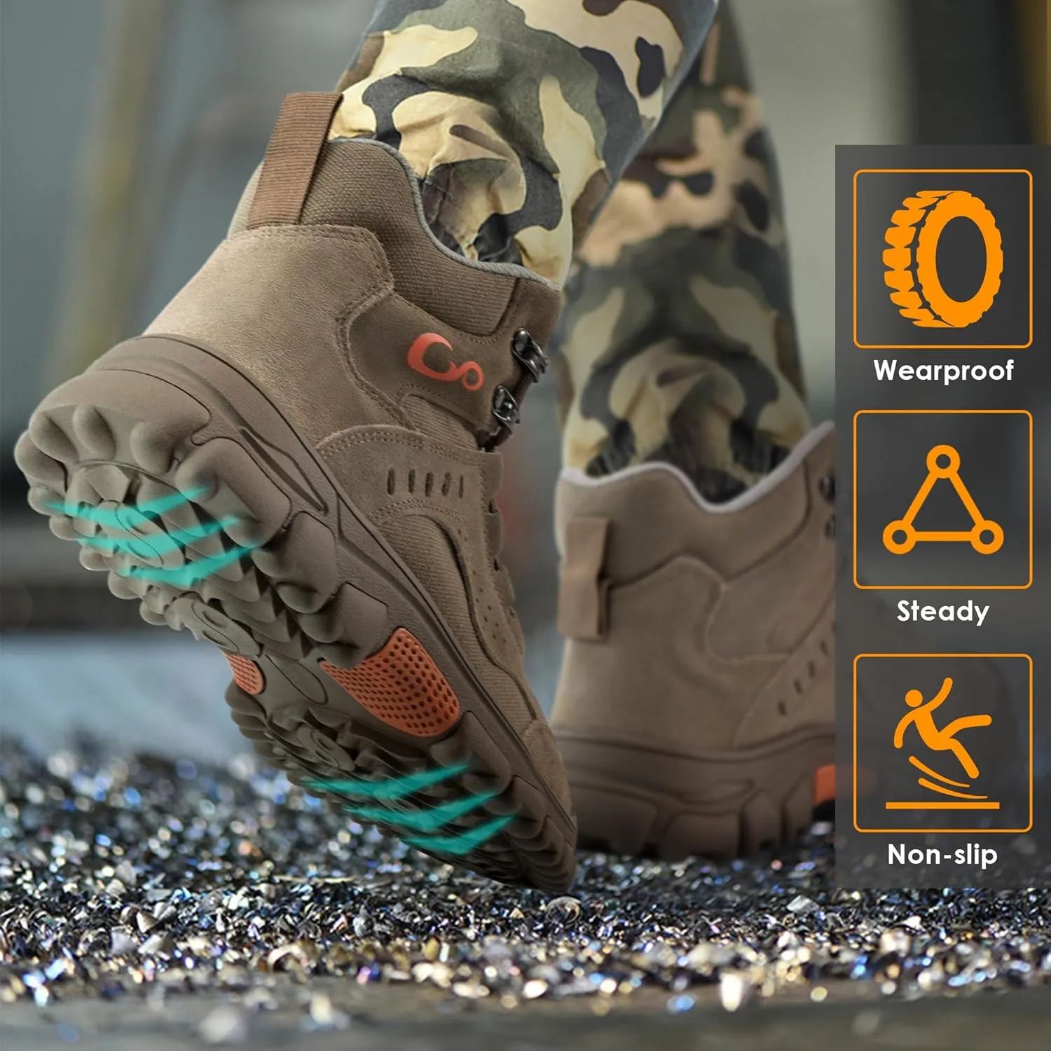 Ablanczoom Work Boots for Men Steel Toe - Safety Working Boots Mens Industrial Construction Footwear Slip Resistant Comfortable Breathable Durable Boot