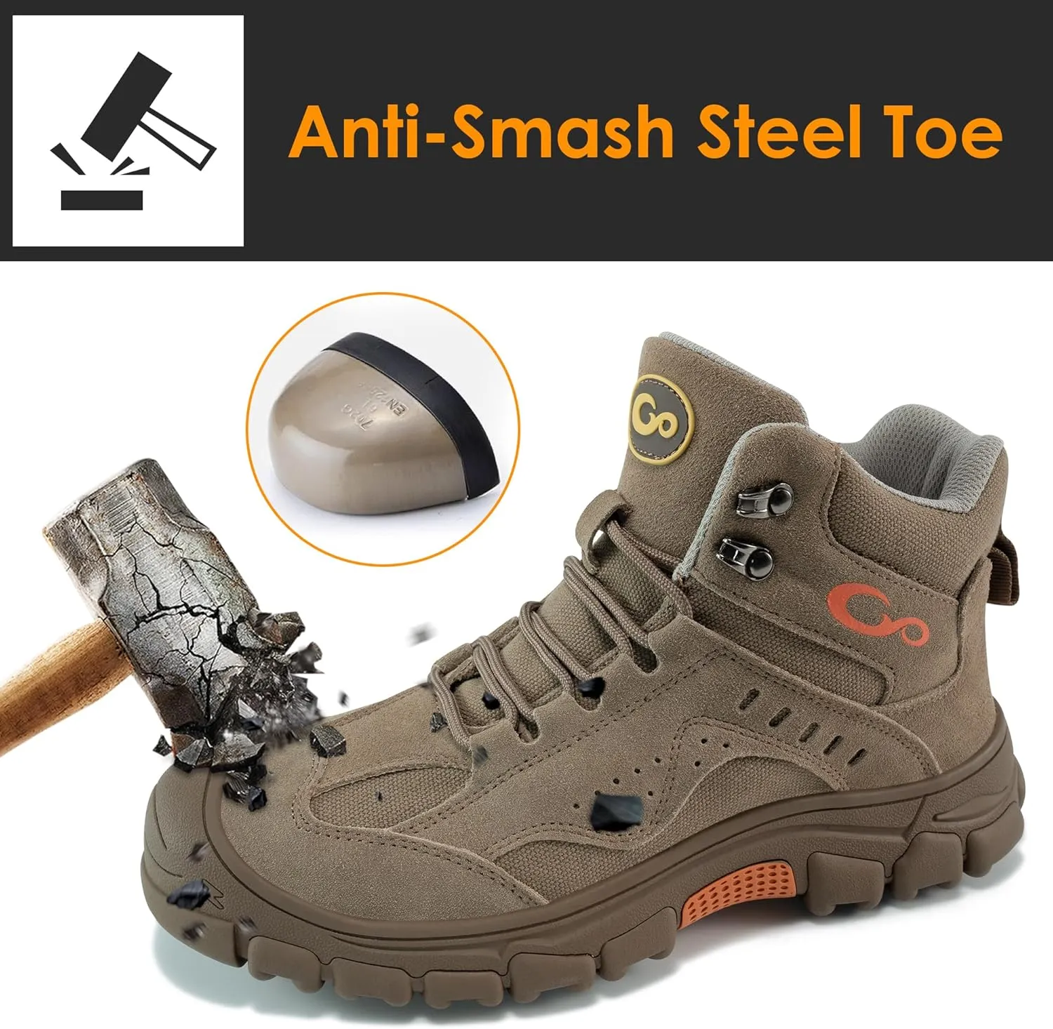 Ablanczoom Work Boots for Men Steel Toe - Safety Working Boots Mens Industrial Construction Footwear Slip Resistant Comfortable Breathable Durable Boot