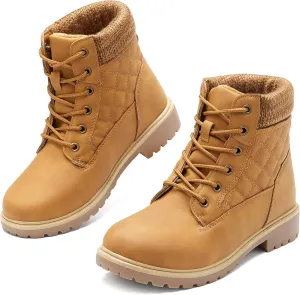 Adokoo Boots for Women Waterproof Fall Winter Ankle Boots Snow Black Combat Boots Lace Up Non Slip for Hiking Work