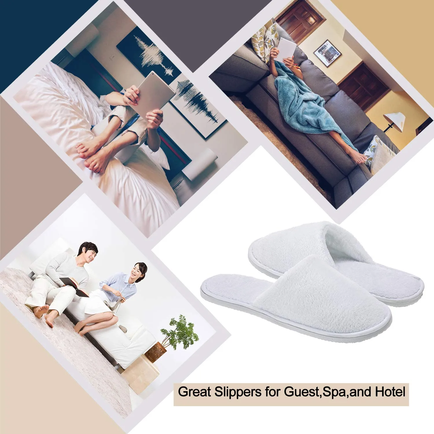 AhfuLife Spa Slippers - 10 Pairs of Disposable, Non-slip, Closed-toe Guest Slippers for Unisex, Bedroom, Party, Travel