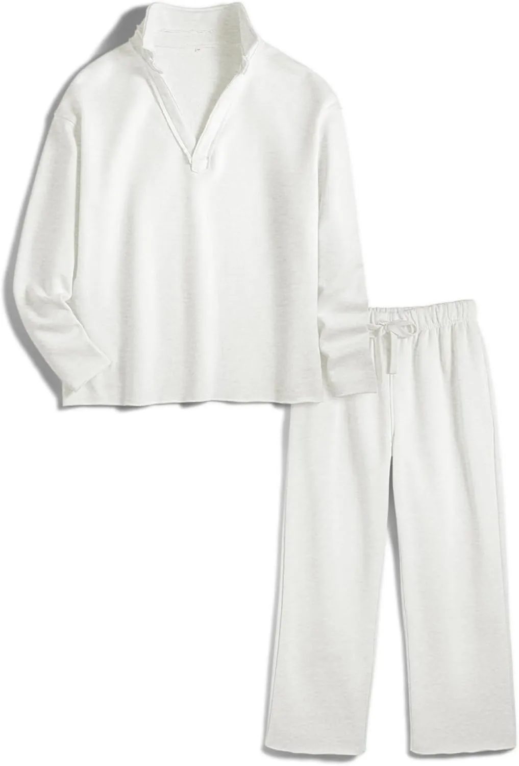 Ainangua Casual 2 Piece Sets for Women V Neck Long Sleeve Tops Wide Leg Pants Workout Outfits Fashion Carmel Travel Set