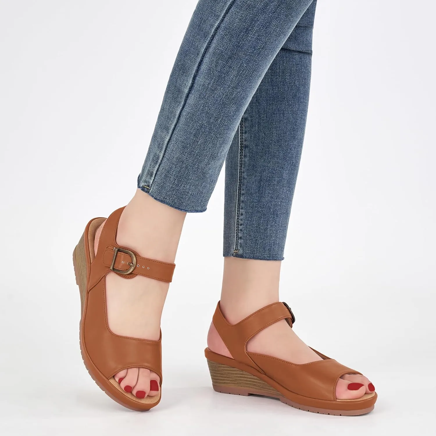 Alicegana Womens Wedge Sandals Comfortable Low Heel Dressy Summer Platform Shoes Ankle Strap Casual Non Slip Wedges