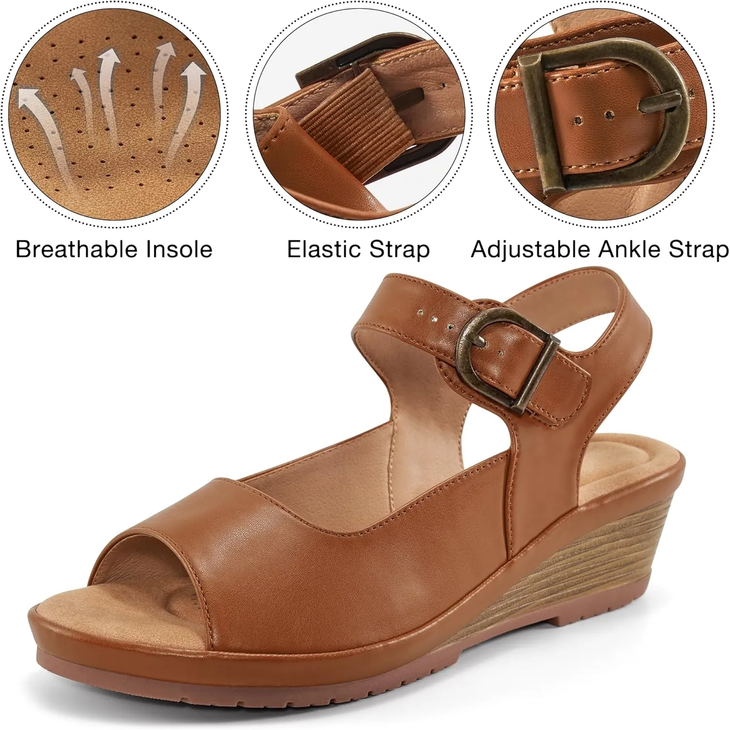 Alicegana Womens Wedge Sandals Comfortable Low Heel Dressy Summer Platform Shoes Ankle Strap Casual Non Slip Wedges