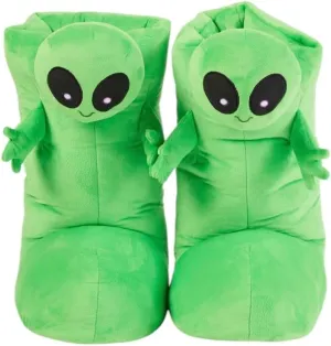 Alien Boots - Soft and Comfortable Green Plush Slippers with Durable Rubber Sole - Extra Large Cozy and Cute Alien Winter Slippers for Adults and Kids