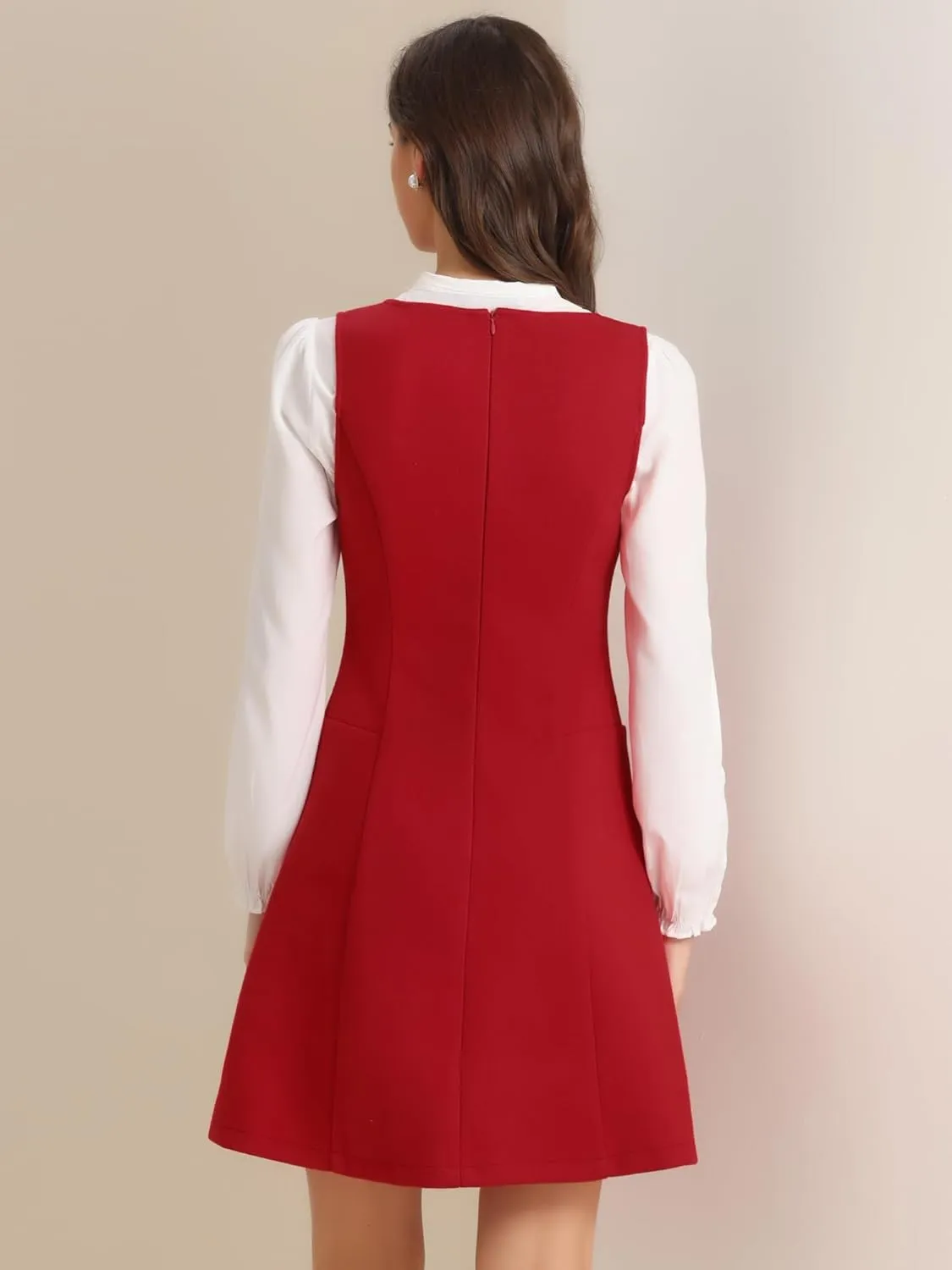 Allegra K Halloween Pinafore Dress for Women's Double Breasted Decor A-Line Overalls Dresses