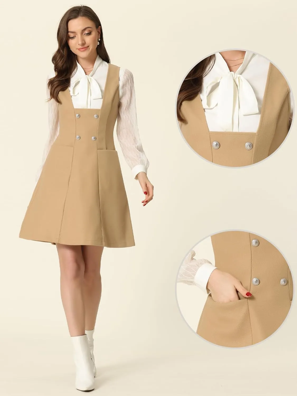 Allegra K Halloween Pinafore Dress for Women's Double Breasted Decor A-Line Overalls Dresses