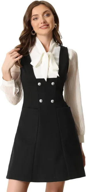 Allegra K Halloween Pinafore Dress for Women's Double Breasted Decor A-Line Overalls Dresses