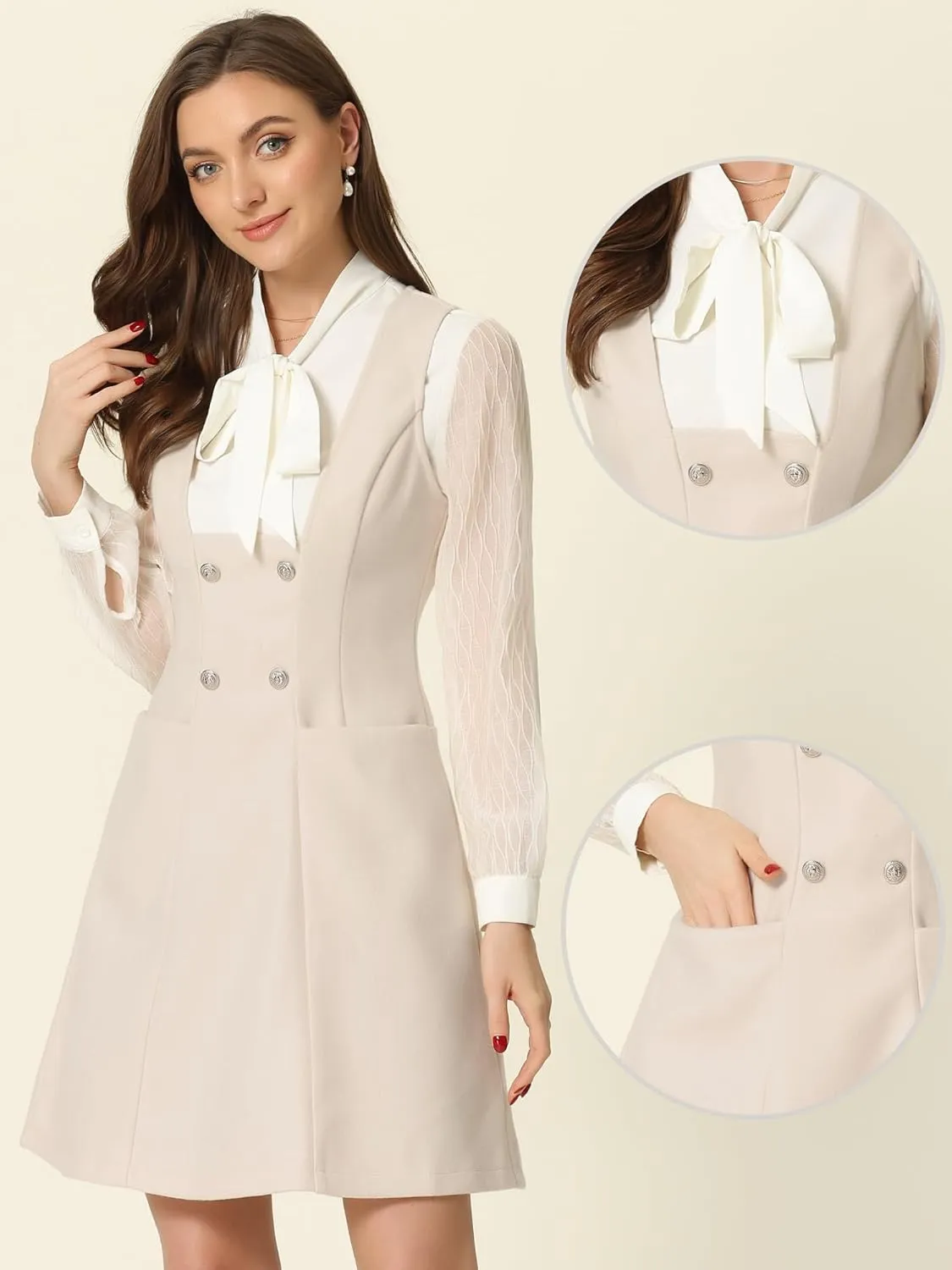 Allegra K Halloween Pinafore Dress for Women's Double Breasted Decor A-Line Overalls Dresses