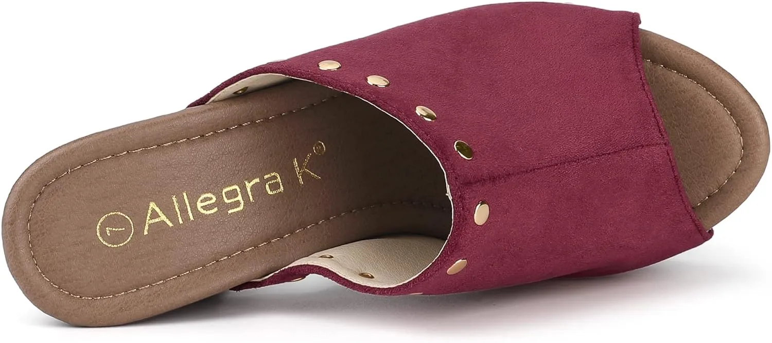 Allegra K Women's Open Toe Platform Block Heel Slides Sandals