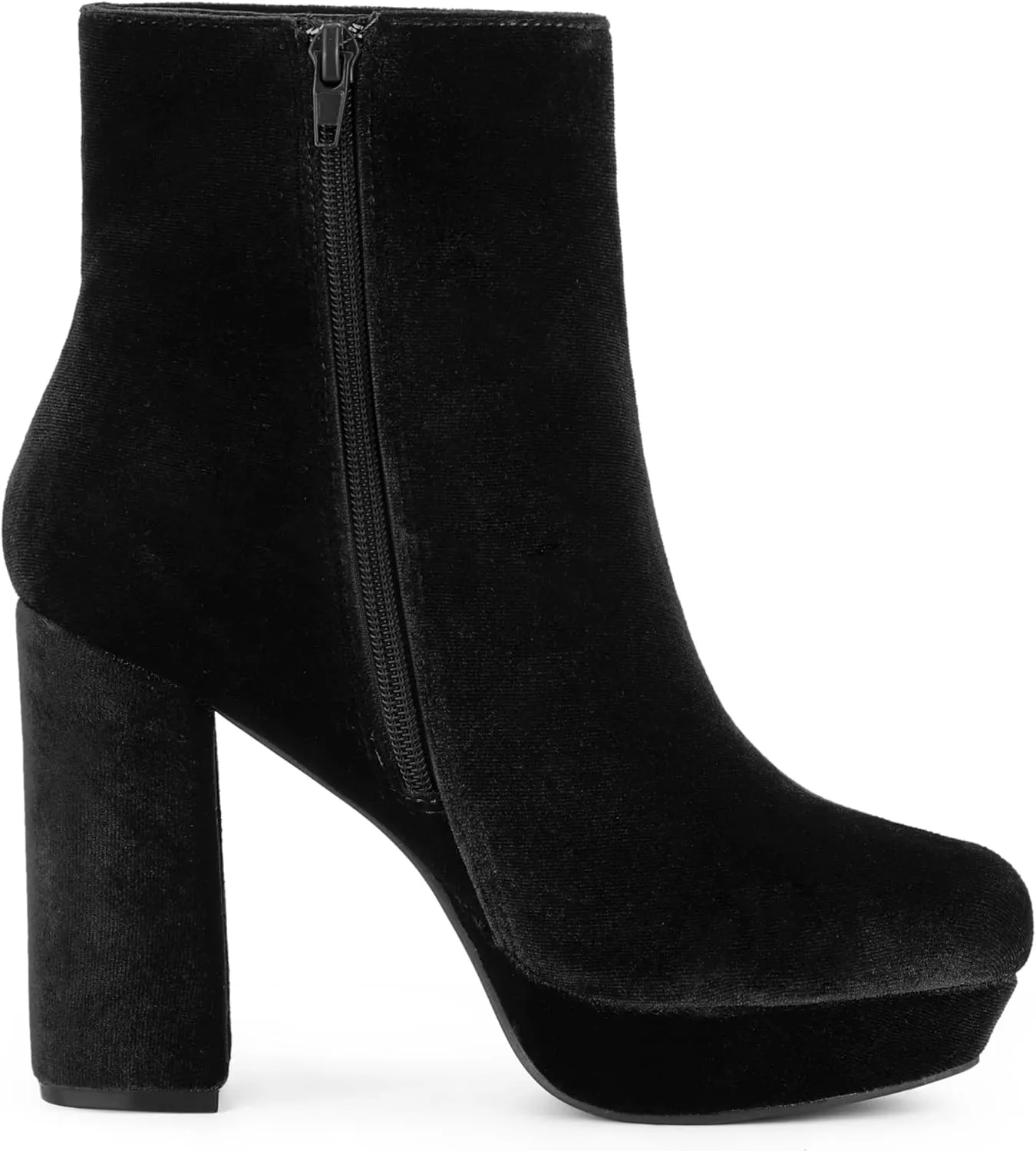 Allegra K Women's Platform Block Heels Faux Velvet Ankle Boots