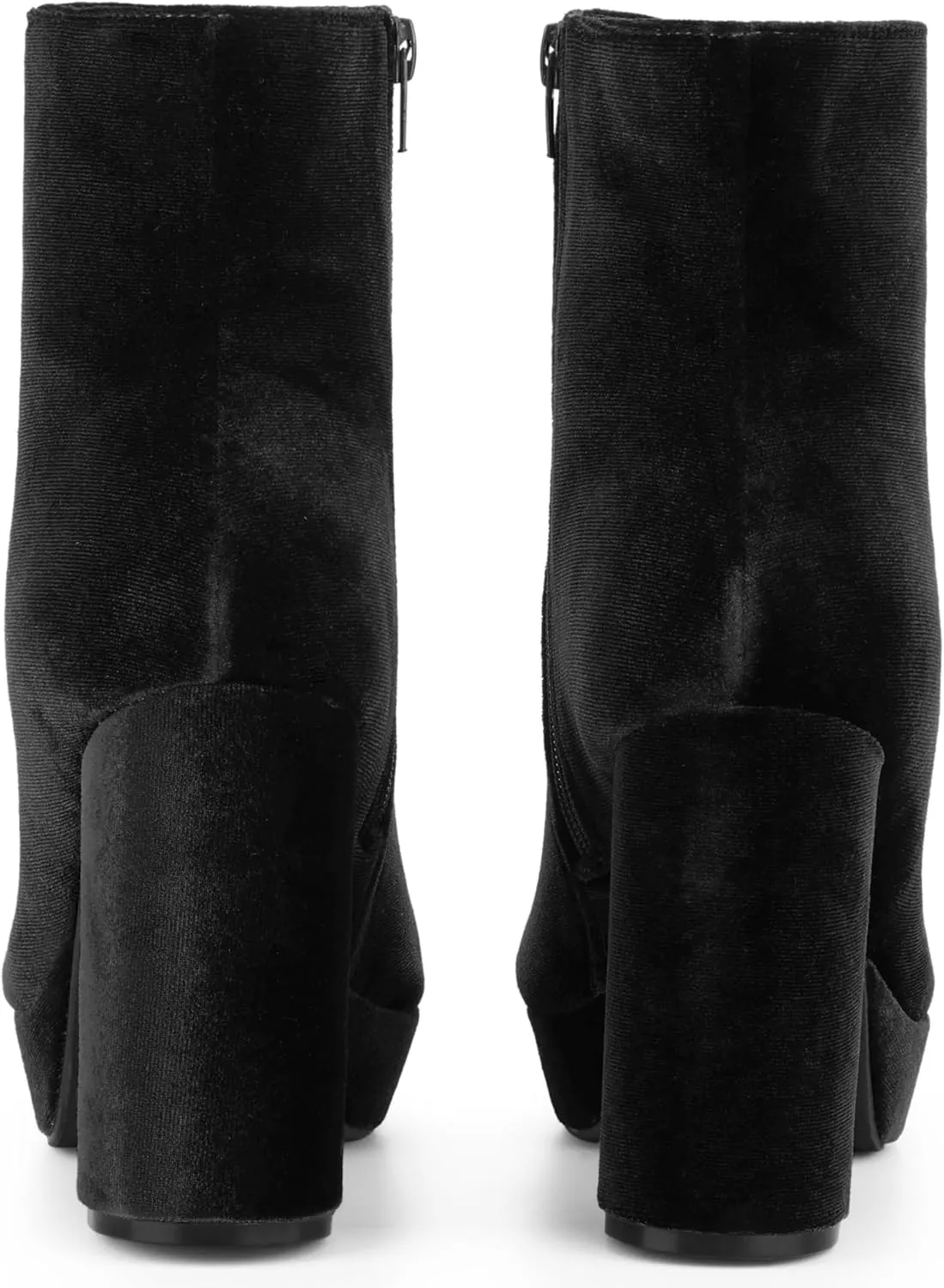 Allegra K Women's Platform Block Heels Faux Velvet Ankle Boots