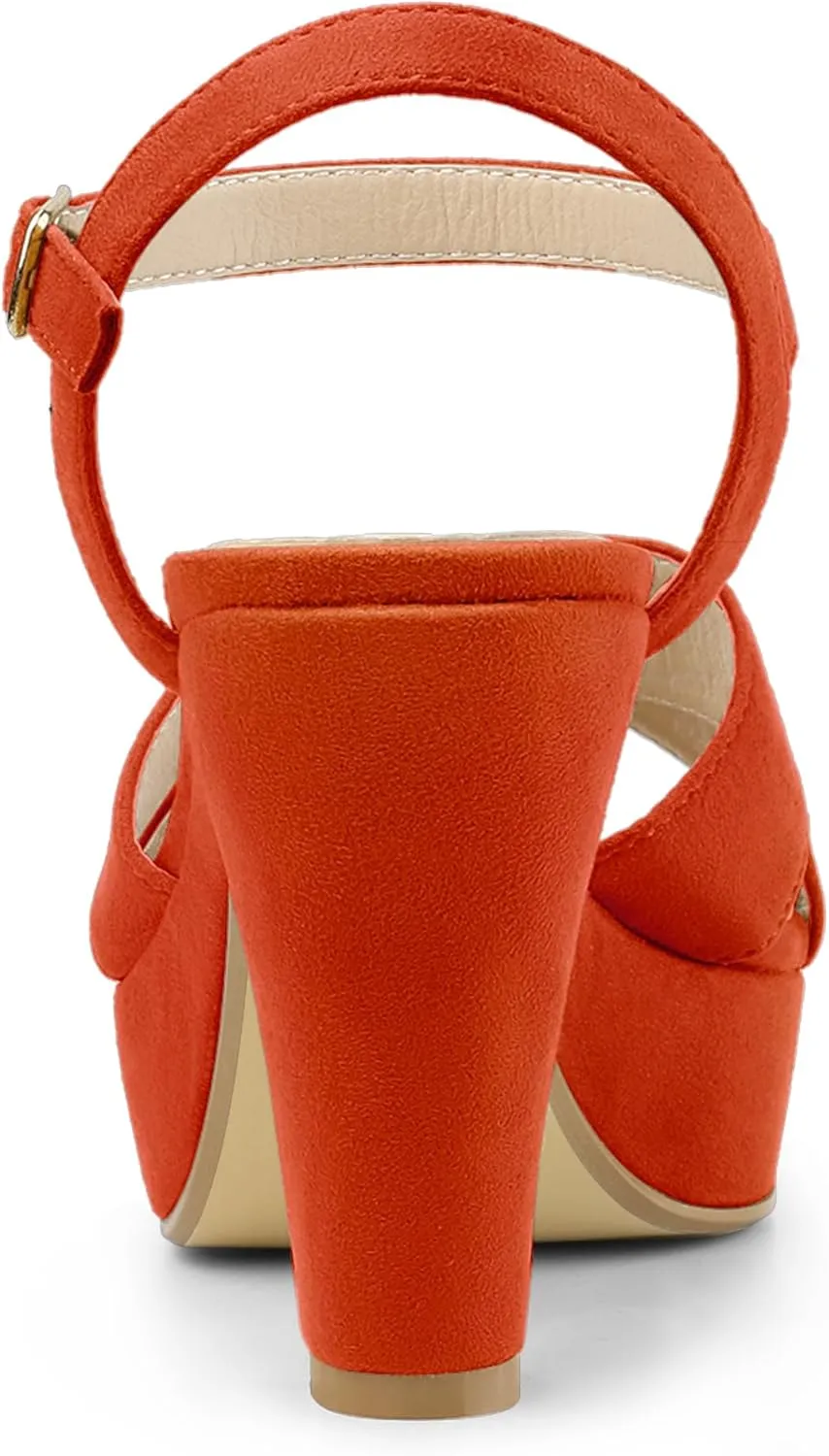 Allegra K Women's Platform Chunky Heels Slingback Sandals