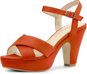 Allegra K Women's Platform Chunky Heels Slingback Sandals