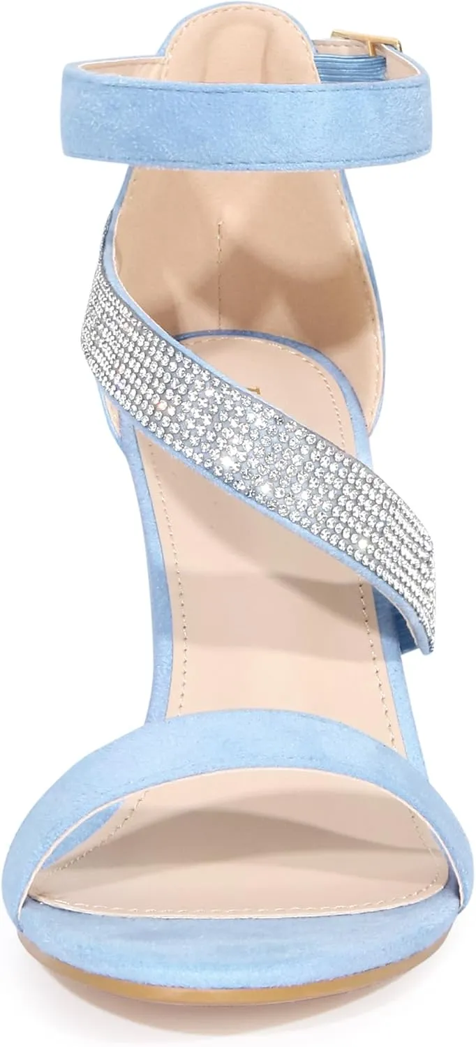 Allegra K Women's Rhinestone Open Toe Block Heels Sandals