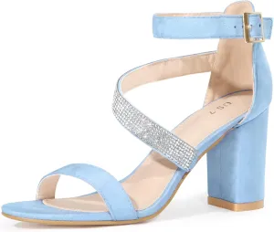 Allegra K Women's Rhinestone Open Toe Block Heels Sandals
