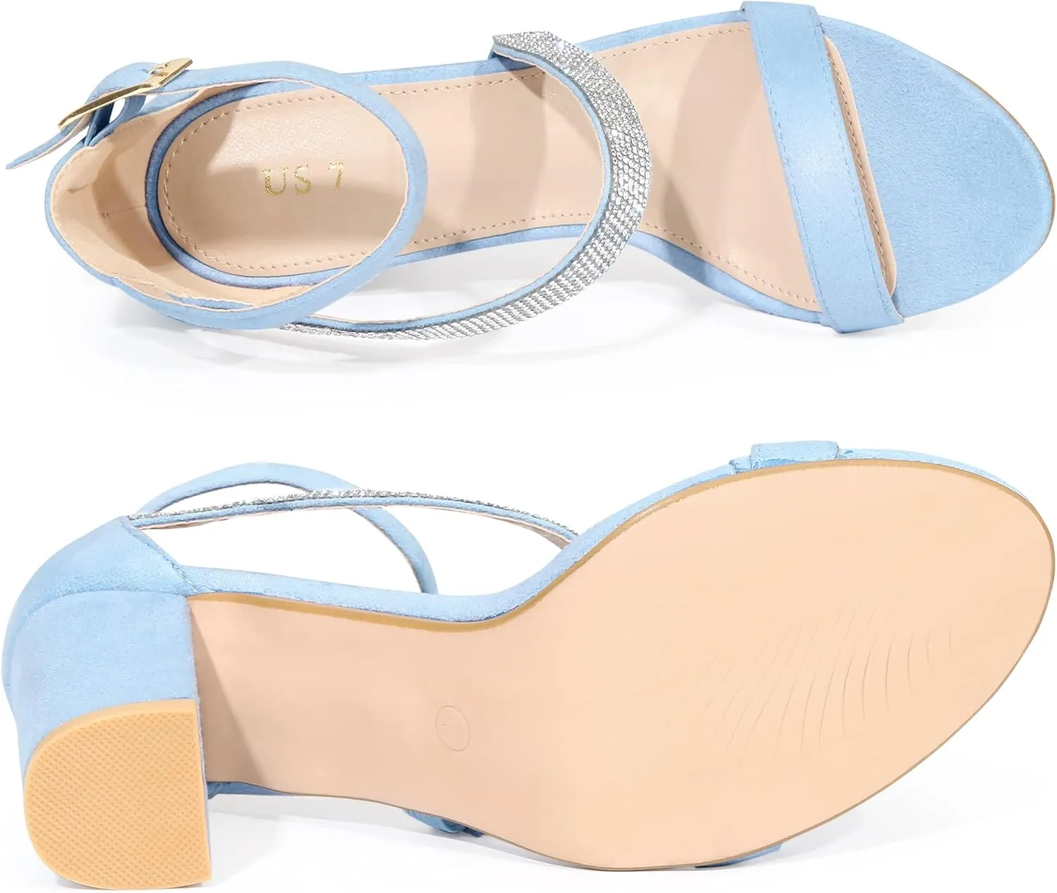 Allegra K Women's Rhinestone Open Toe Block Heels Sandals