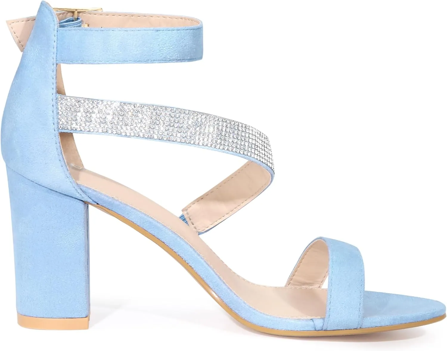 Allegra K Women's Rhinestone Open Toe Block Heels Sandals