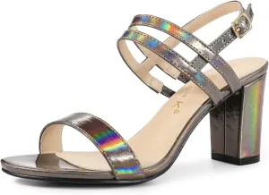 Allegra K Women's Slingback Block Heel Ankle Strap Sandals