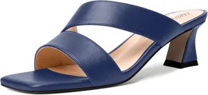 AMBELIGHT Womens Matte Casual Solid Slip On Indoor Square Toe Kitten Low Heel Heeled Sandals 2 Inch