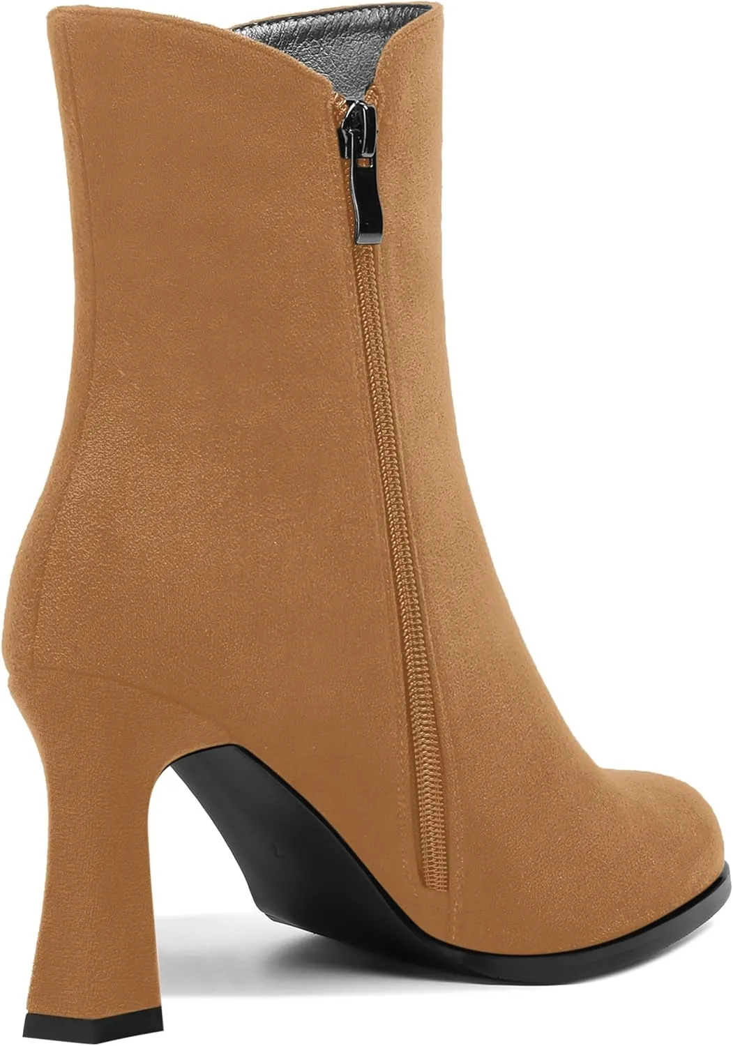AMBELIGHT Womens Sexy Suede Evening Zip Round Toe Solid Block High Heel Ankle High Boots 3.3 Inch