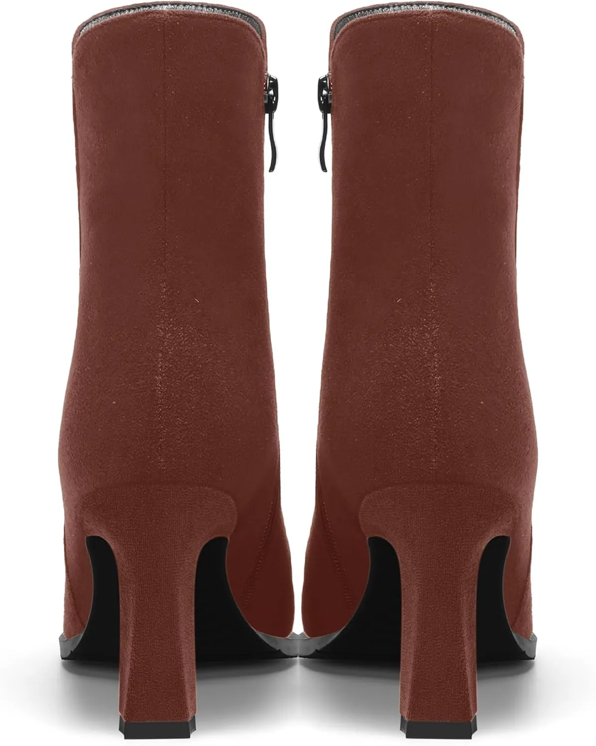AMBELIGHT Womens Sexy Suede Evening Zip Round Toe Solid Block High Heel Ankle High Boots 3.3 Inch