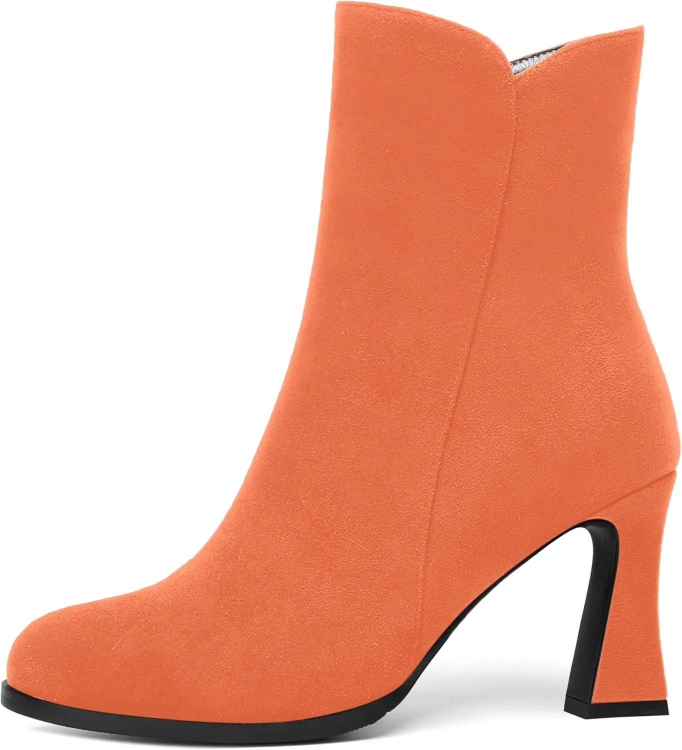 AMBELIGHT Womens Sexy Suede Evening Zip Round Toe Solid Block High Heel Ankle High Boots 3.3 Inch