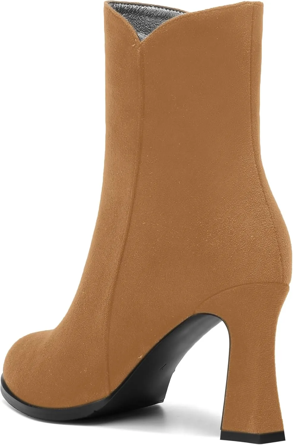 AMBELIGHT Womens Sexy Suede Evening Zip Round Toe Solid Block High Heel Ankle High Boots 3.3 Inch